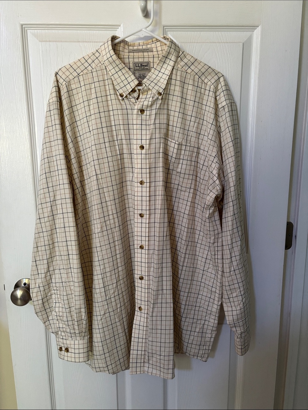 L.L. Bean Men’s Cream Windowpane Button-Down Shirt